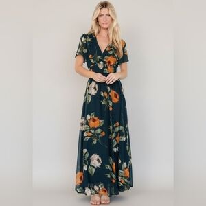 Birdie Maxi Dress, Balticborn. Deep Topaz Floral (Dark Green)
